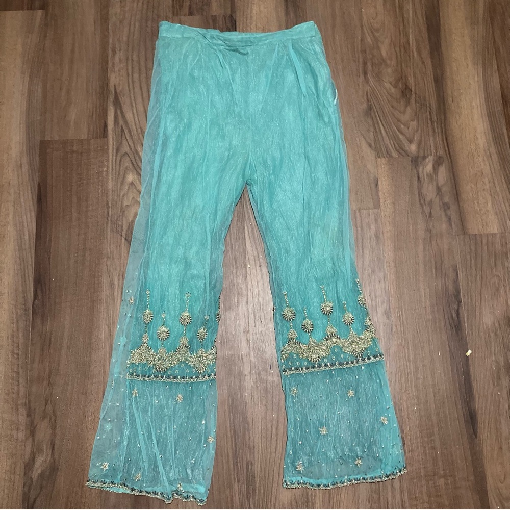 Y2K Vintage Blue Tunic Embroidered Beaded Pants Sz Medium